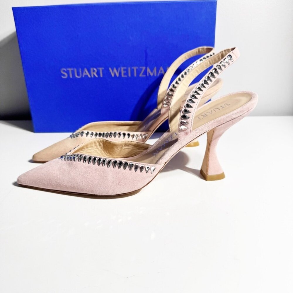 Stuart Weitzman Gemcut XCurve 85 in Suede Ballet Pink size 8 - Picture 3 of 8